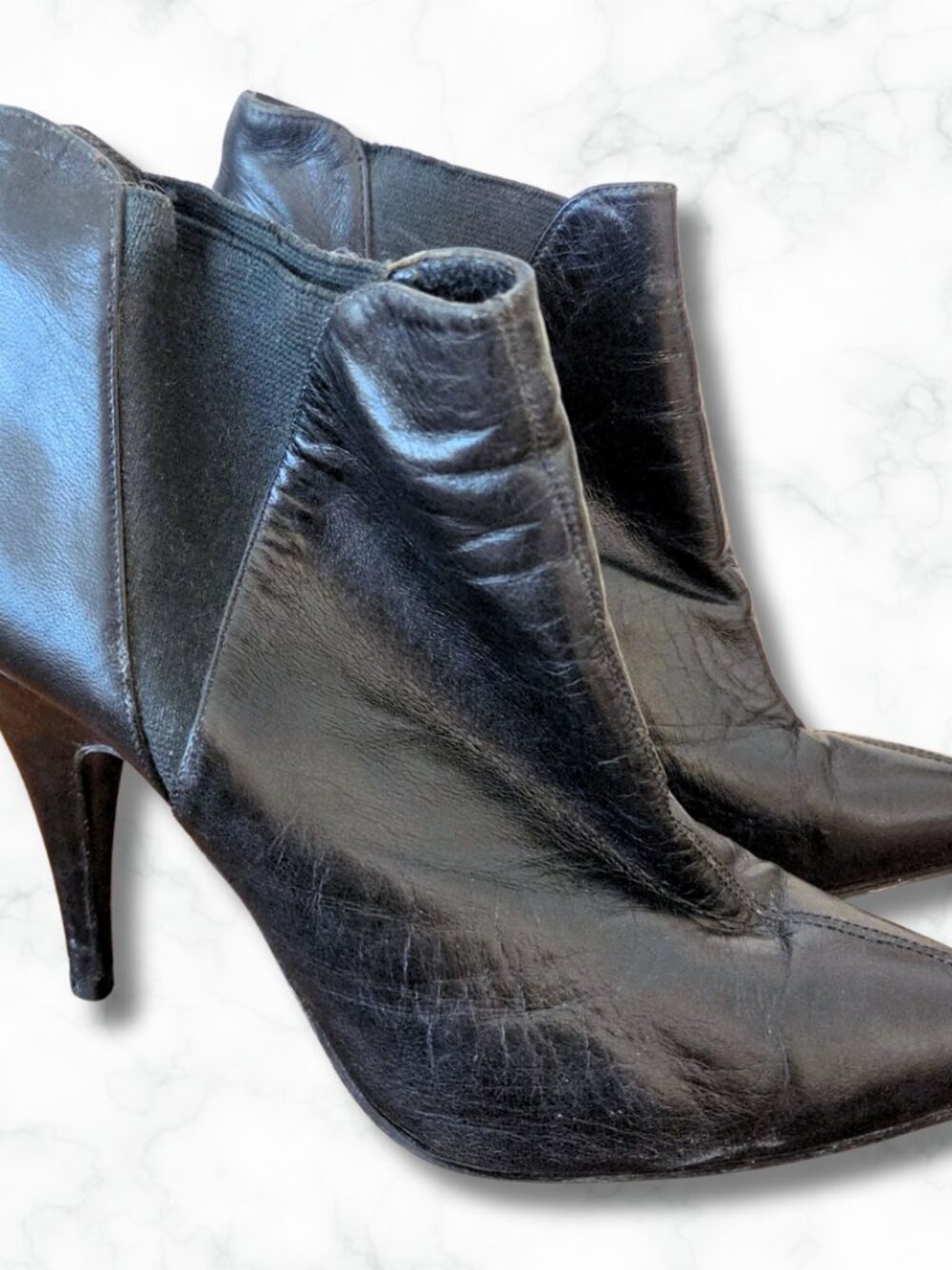 Vintage Paco Vera Black Leather Heeled Ankle Boots / Bootie   - Size 7